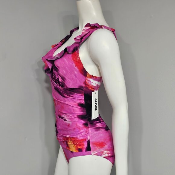 Dkny Ruffle Neck One-Piece Swimsuit - Picture 3 of 9